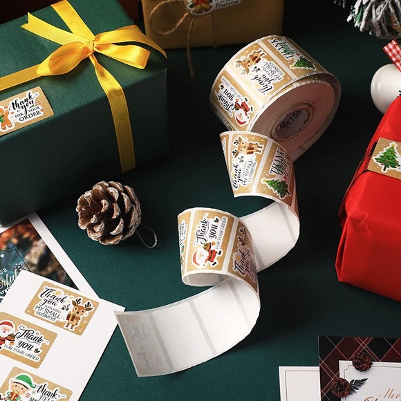 50 stickers- Holiday Thank you Stickers 1.6 x 1 inch - Picture 6 of 6